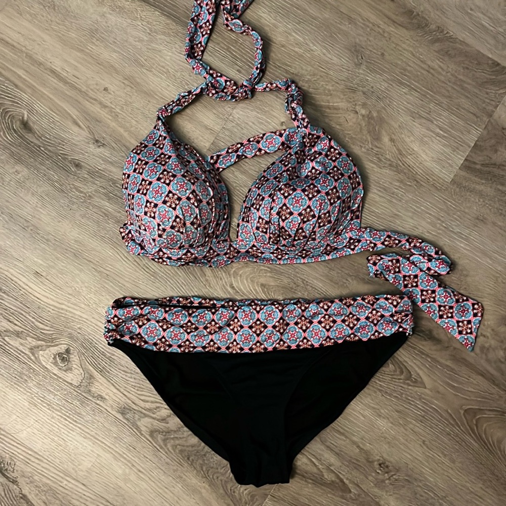 Pink blue and black bikini - L